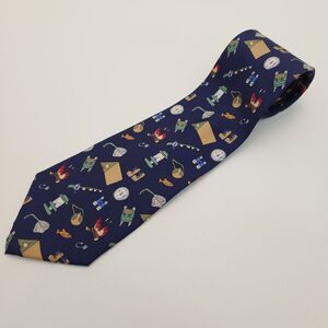 Save The Children Navy Blue neck tie - "Camping out" Fishing Hunting Themed Rare